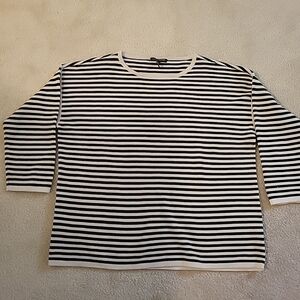 Eileen Fisher Black and White Striped Long Sleeve Tee